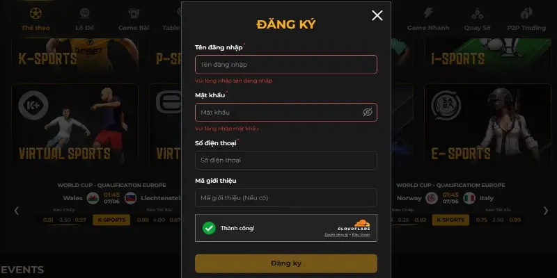 Form đăng ký 999bet